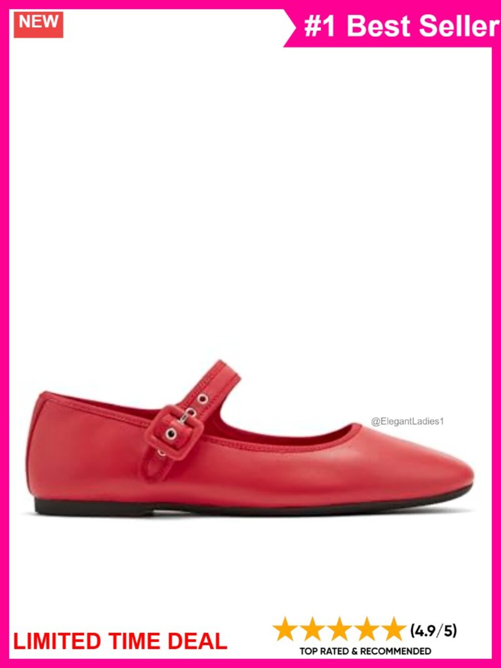 Nappa Leather Mary Jane Flats Round Toe Buckle Strap Comfort